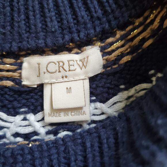 J Crew Sweater Womens Medium Navy Blue Fair Isle Pullover Crewneck Holiday Knit - Picture 4 of 8
